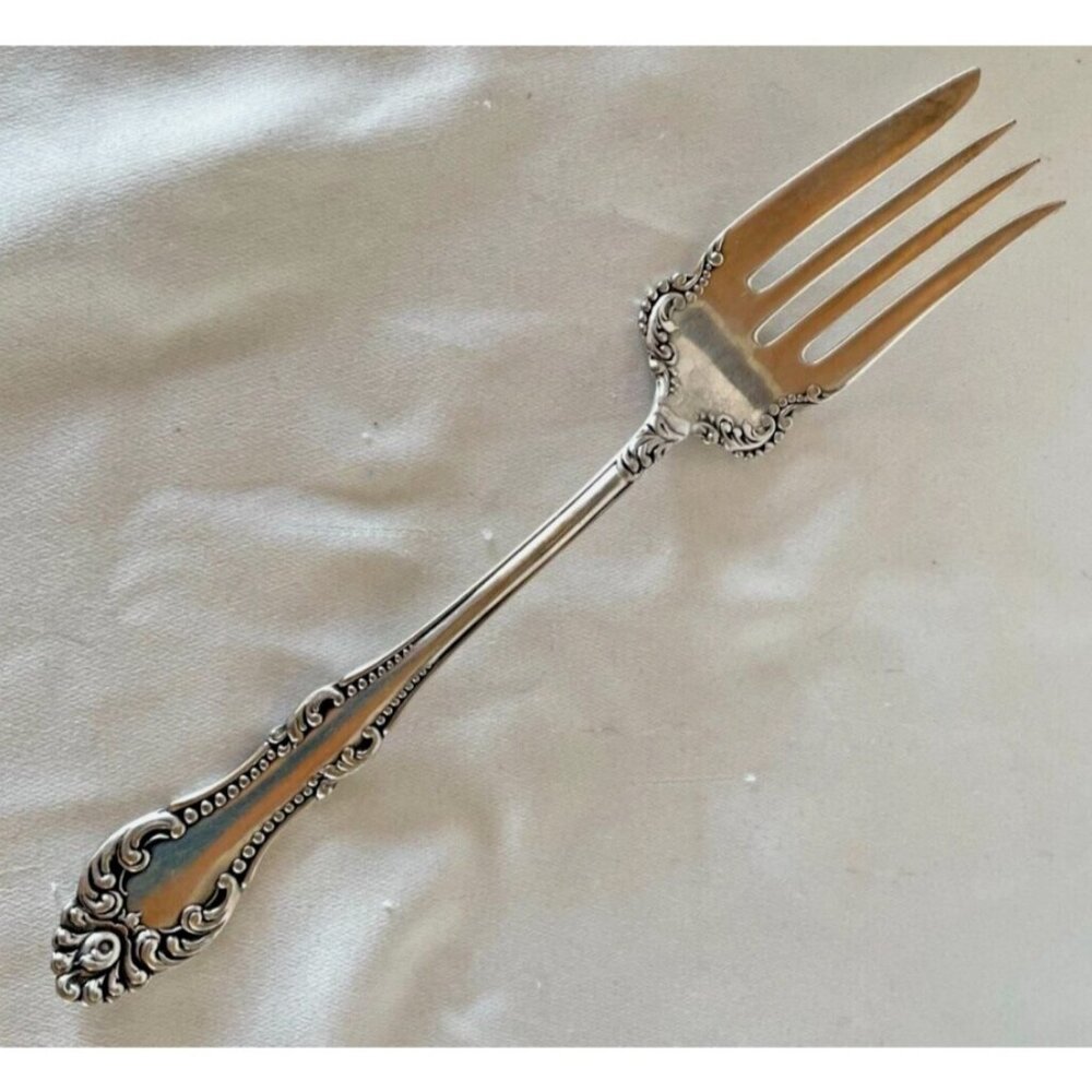 Antique 1898 Wm. A. Rogers “Carlton” Pattern Meat Fork – 8" Ornate Silverplate